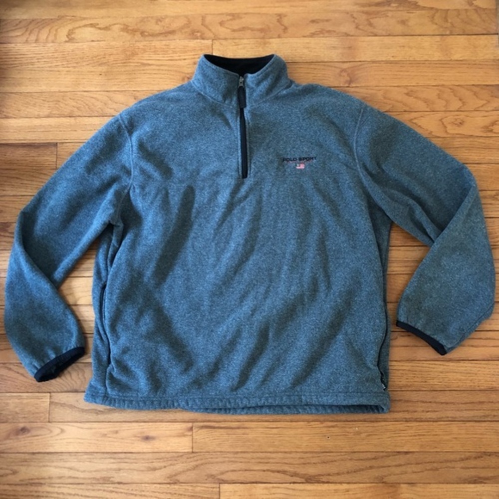 POLO🇺🇸SPORT VINTAGE 90s ZIP FLEECE GRAY XL